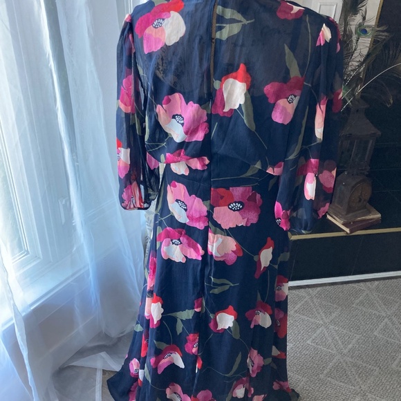 Elegant Calvin Klein Faux Wrap Dress Hi Low Sz 10 Navy and Floral Breezy Summer - Picture 4 of 11